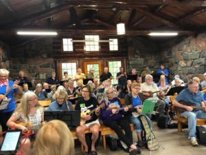Tawni VanVleet (front row on the far right) at Gooseberry State Park Gospel Strum at the 2018 Carnival